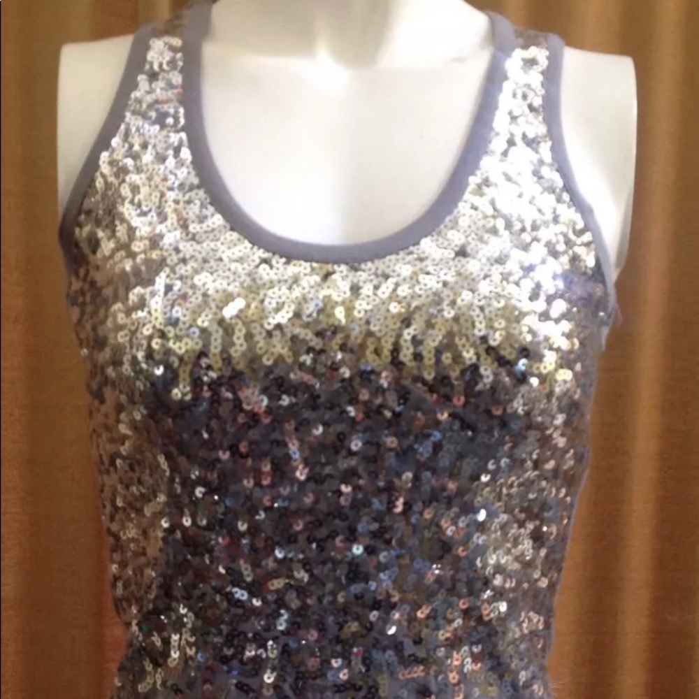 DIVA SILVER SPARKLY SEQUIN TANK TOP S/S